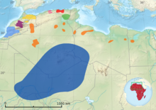 Distribution of the Tuareg (dark blue) and other Berbers in Northwest Africa