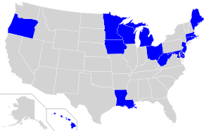 Mėlyna spalva pažymėtos valstybės ratifikavo pataisą