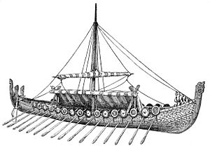 Een langschip van het Drakar-ontwerp, vergelijkbaar met de Mora.  