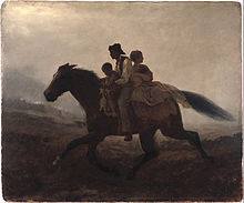 Este cuadro de Eastman Johnson se titula "Una cabalgata por la libertad". Muestra a una familia de esclavos cabalgando hacia su libertad.  