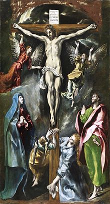Esta pintura é típica do estilo El Greco: figuras longas e finas, temas religiosos e cores bem contrastantes.