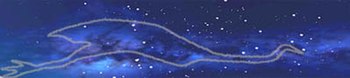 "Emu taivaalla" -tähdistö. Länsimaisessa tähtitieteessä Eteläinen Risti on oikealla ja Scorpius vasemmalla; emun pää on Coalsack.  
