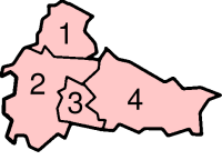 The districts of the former county of Cleveland: 1. Hartlepool2 . Stockton-on-Tees3 . Middlesbrough4 . Langbaurgh-on-Tees