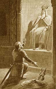 Eric el Victorioso rezando a Odín antes de la batalla de Fýrisvellir.