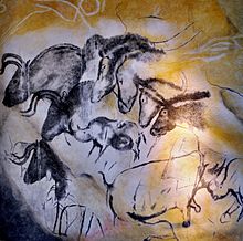 Ice Age cave painting of grazers of subtropical climates, Chauvet Cave, Ardèche, southern France (ca. 30,000 - 22,000 BC).