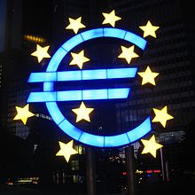 Euro sign as a work of art by Ottmar Hörl at Willy-Brandt-Platz in Frankfurt am Main