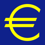 Официален символ на еврото с официалните цветове  