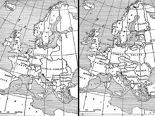 Kaart van Europa voor en na de oorlog.