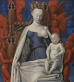 Аньес Сорел е моделът за тази Дева с младенеца, заобиколена от ангели, дело на Жан Фуке (ок. 1450 г.)  
