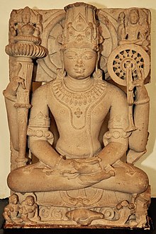Meditating Vishnu with mace (gada) and throwing disc (chakra)