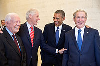 Carter com os Presidentes Clinton, Obama, e Bush em 2013