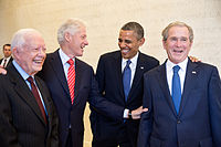 Carter med presidenterna Clinton, Obama och Bush 2013