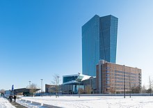 The European Central Bank (ECB) in Frankfurt is the cross-border central bank of the euro area (since 2014 ECB headquarters)