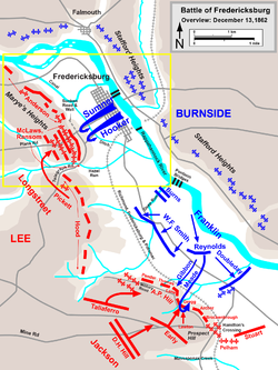 Kaart van de Slag bij Fredericksburg  
