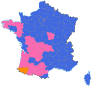 Ensimmäisen kierroksen tulokset osastoittain   Nicolas Sarkozy   Ségolène Royal   François Bayrou  