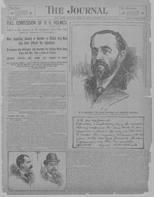 12. huhtikuuta 1896 William Randolph Hearstin "The Journal" -lehti, jossa Holmesin tunnustus  
