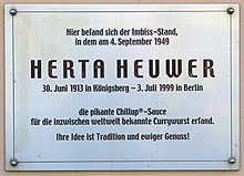 Memorial plaque for Herta Heuwer in Berlin