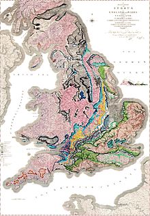 La famosa mappa geologica di Smith del 1815 di parte della Gran Bretagna
