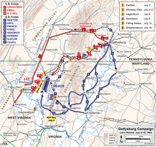 Evasion of the Northern Virginia Army into Virginia from July 4-14. red: Confederate troops blue: Union troops