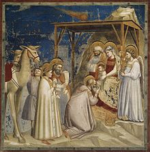 Giotto di Bondone: Adorazione dei Magi, fresco in the Cappella degli Scrovegni (Padua) depicting a comet, c. 1305