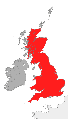 Wyspa Wielka Brytania pokazana na czerwono