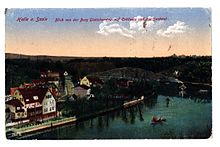 Historical greeting card from Halle seen from the Burg Giebichenstein