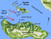 Rotte delle forze anfibie alleate per gli sbarchi su Guadalcanal e Tulagi, 7 agosto 1942.
