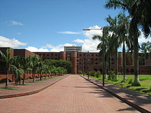Front view of the Islamic University of Technology main building and the student center