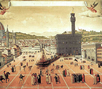 Картина казни Савонаролы на площади Пьяцца делла Синьория.