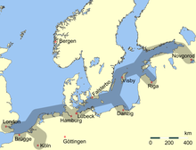 Principal ruta comercial de la Liga Hanseática  
