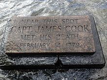 Memorial stone in the bay where Cook died