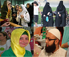 Hijab 的意思是屏障，或者说是遮盖物，指的是谦逊和行为等方面的概念。男人必须对陌生的女人遮住眼睛，女人必须对陌生的男人遮住自己的美丽。在当代世界，头巾被视为穆斯林妇女和女孩佩戴的面纱和头巾，（尽管这不是头巾的意思），作为谦虚的象征。