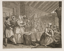 Women prisoners processing hemp in Bridewell Prison (William Hogarth, 1732)