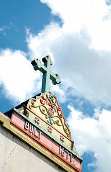 Gable cross of the Roman Catholic present-day Holy Rosary's Church ("Church of the Holy Rosary") in Dhaka, founded by Portuguese missionaries in 1677.