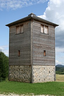 Rhaetian Limes: A wooden watchtower reconstructed in 2008 based on the work of Dietwulf Baatz