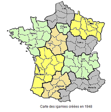 Map of Igamia established in 1948 with Dijon (steel blue) in the central east