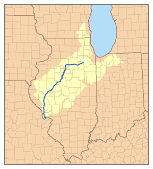 Kaart van het stroomgebied van de Illinois.