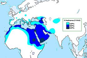 Haplogroup J1 (Y-DNA) no mundo