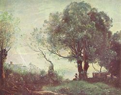 Corot, Italiaans landschap. De schilderijen van Corot beïnvloedden de impressionisten.  