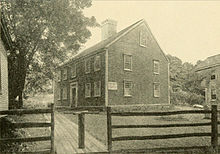 John Howlandin talo, joka rakennettiin vuonna 1666 Plymouthissa, Massachusettsissa. Valokuva noin vuonna 1921  