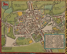 In 1605 Oxford was still a walled city (The north is at the bottom of this map).