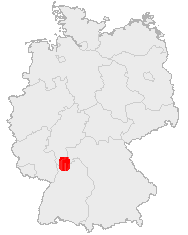 Kaart waarop men het Odenwald binnen Duitsland kan zien