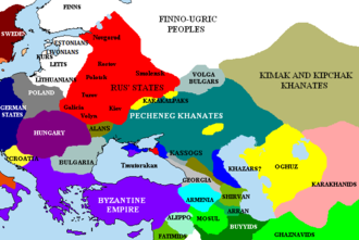 Eastern Europe with settlement area of the Pechenegs around 1015