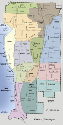 Kaart van Kirkland in 2006, vóór de annexaties  