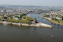 Mouth of the Moselle into the Rhine at the Deutsches Eck in Koblenz