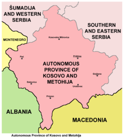 Zemljevid Avtonomne pokrajine Kosovo in Metohija