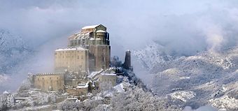The former Benedictine abbey Sacra di San Michele in the Susa Valley, official symbol of the Piedmont region