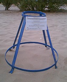 Protective cage for a nesting site of the sea turtle Caretta caretta on the beach of Laganas
