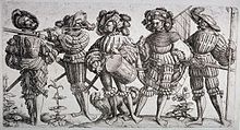 "The Five Landsknechte", iron etching by Daniel Hopfer from the early 16th century.