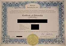 Certificat de citoyenneté de Liberland